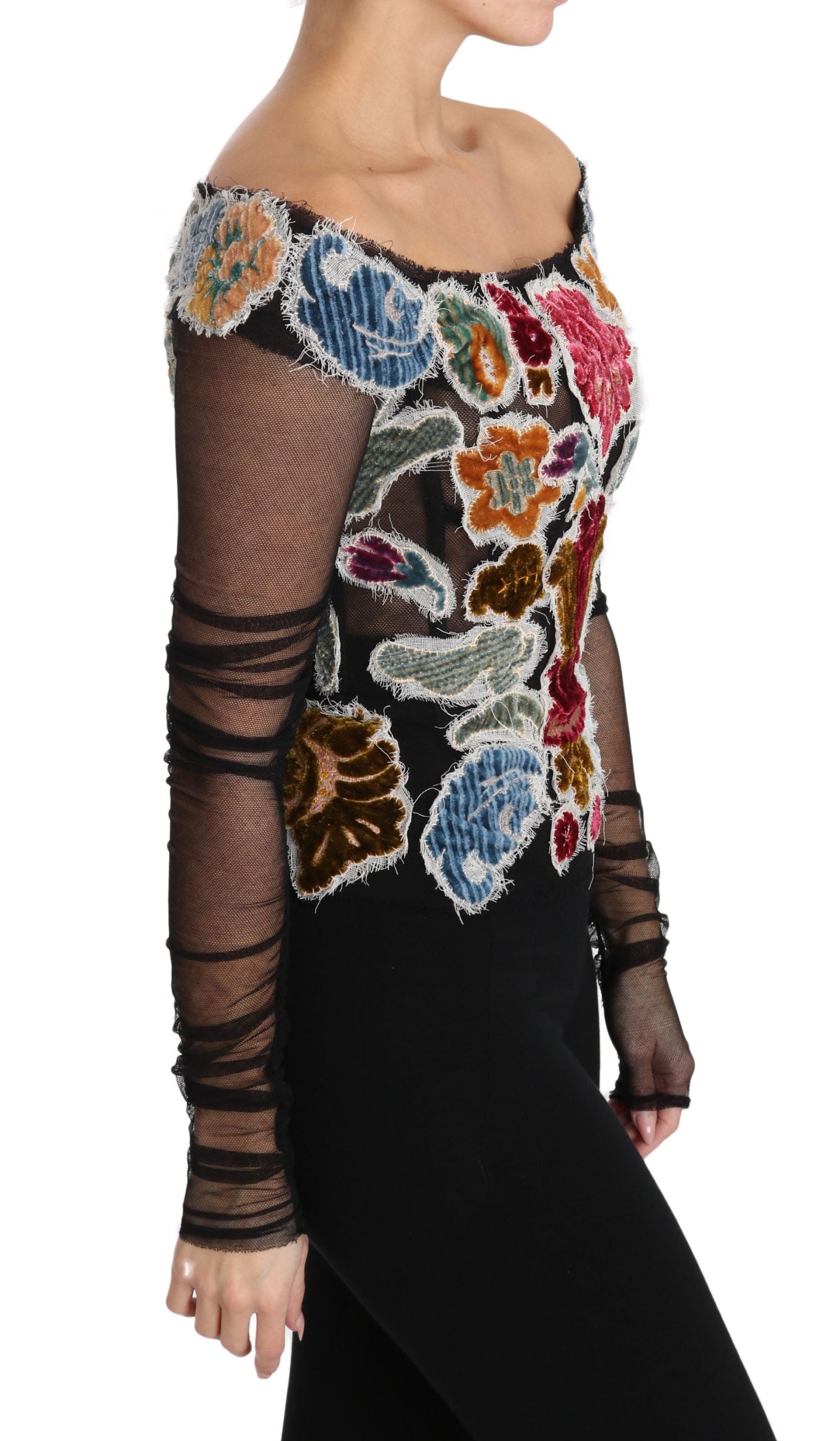 Buy Black Floral Ricamo Top T-shirt Blouse by Dolce & Gabbana