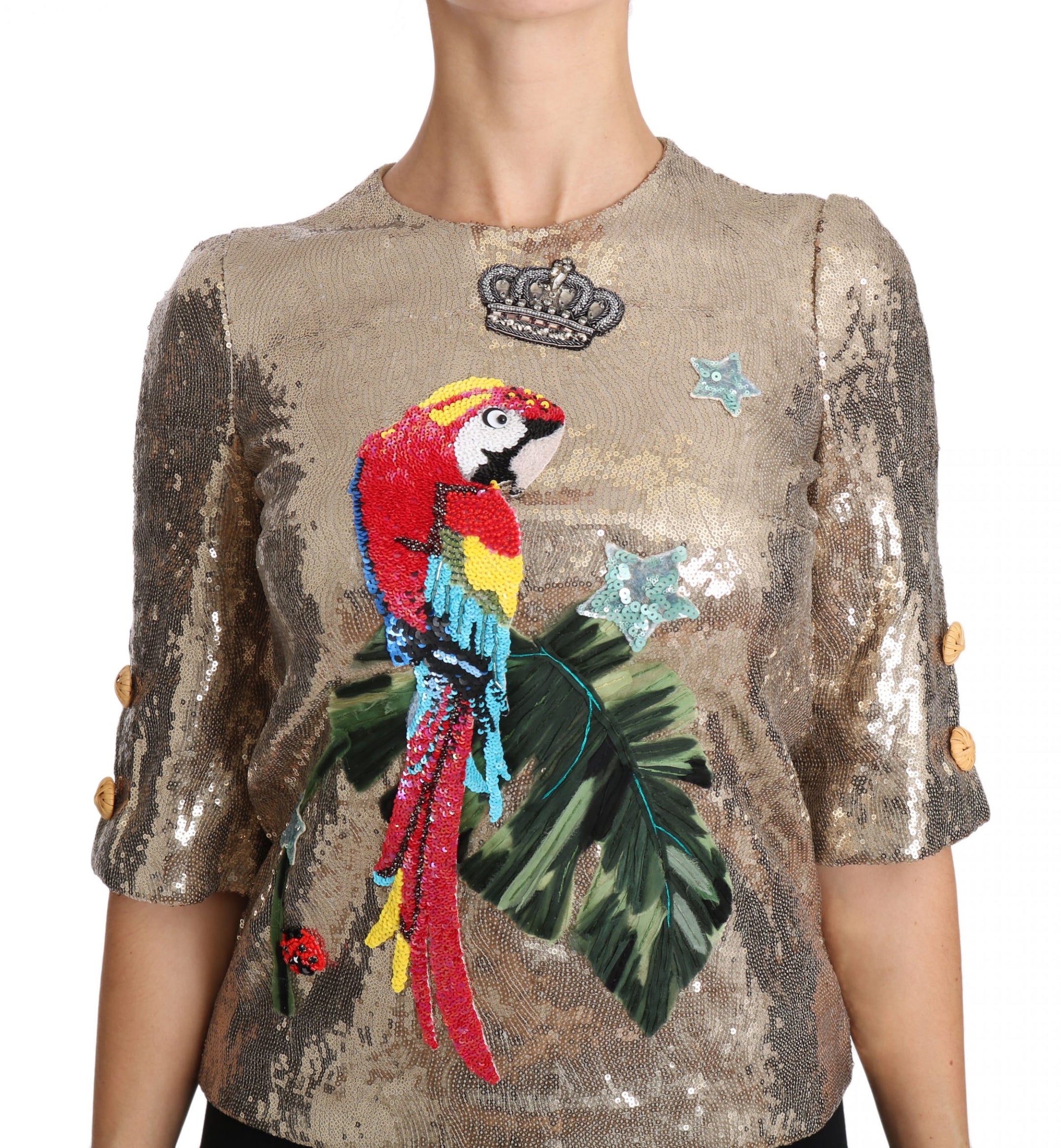 Buy Gold Sequined Parrot Crystal Blouse by Dolce & Gabbana