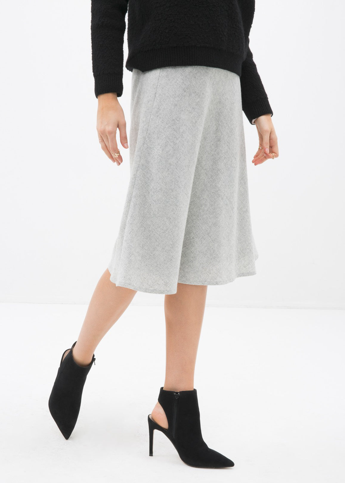 High Waisted Wool Knit Midi Skirt In Heather Grey