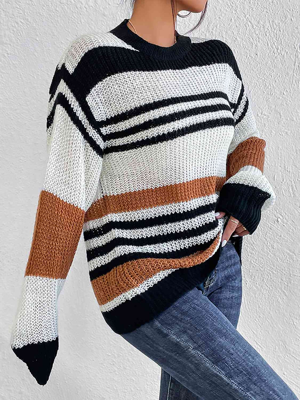 Buy Striped Round Neck Sweater by O & Y.M