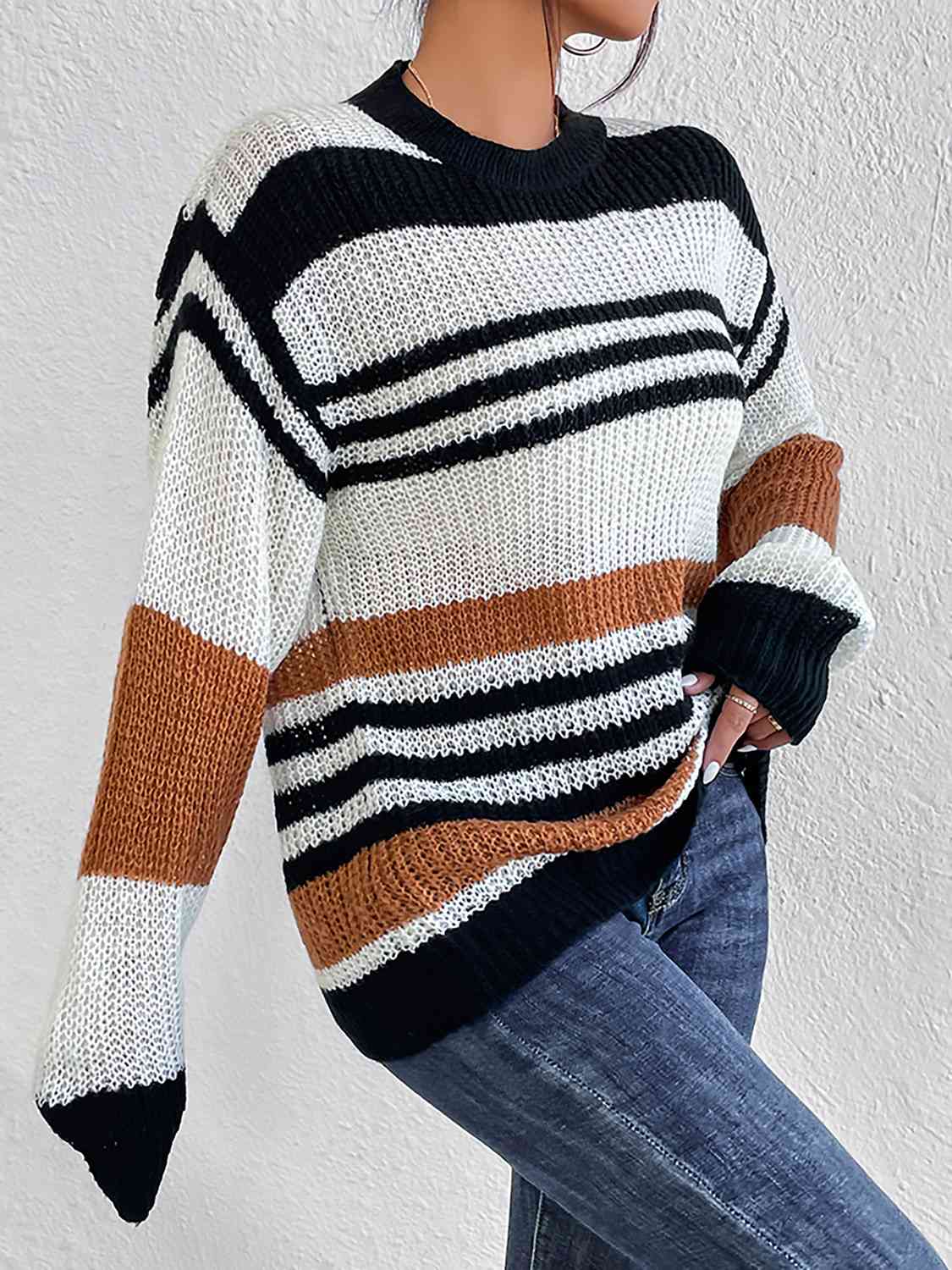 Buy Striped Round Neck Sweater by O & Y.M