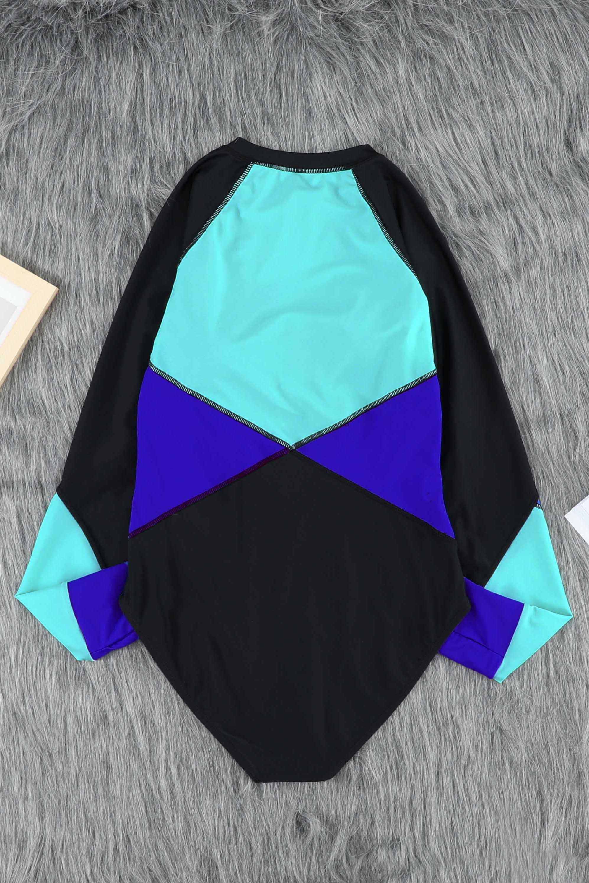 Buy Color Block Half Zip Long Sleeve One-Piece Swimsuit by Faz