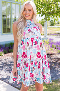 Buy Floral Mock Neck Sleeveless Tiered Dress by Faz