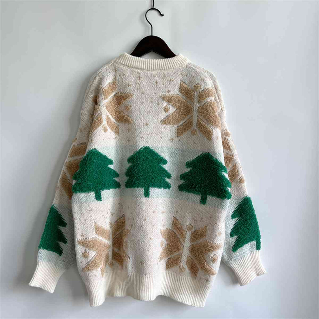 Buy Snowflake Round Neck Long Sleeve Sweater by Faz