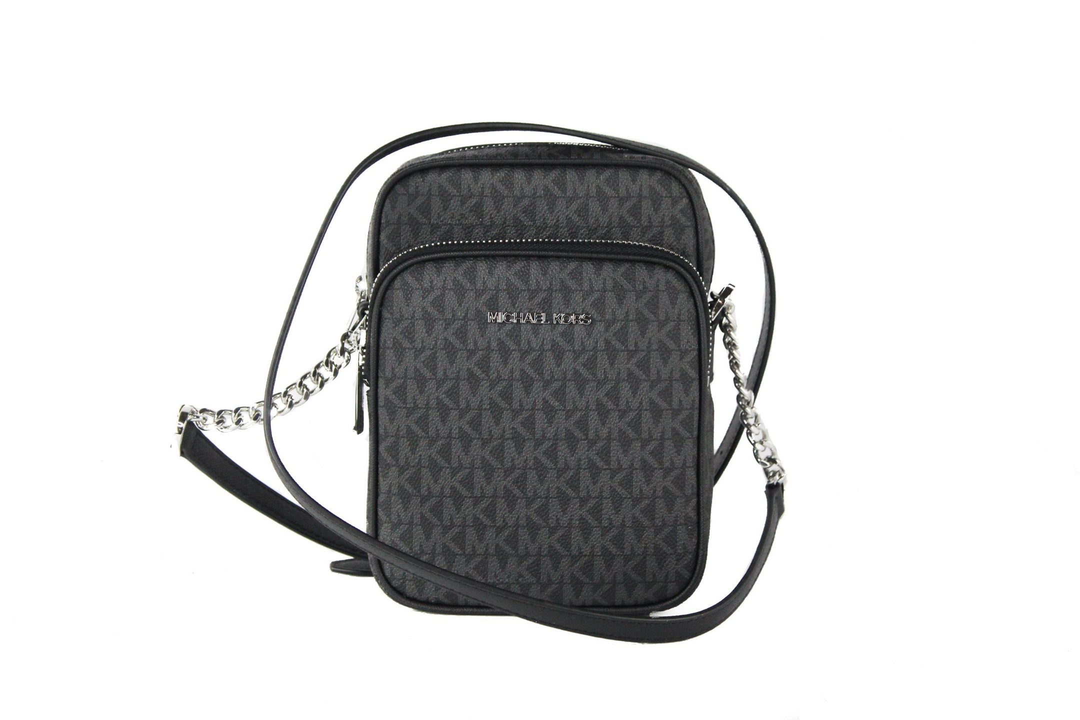 Medium Signature Leather North South Chain Crossbody Handbag Black