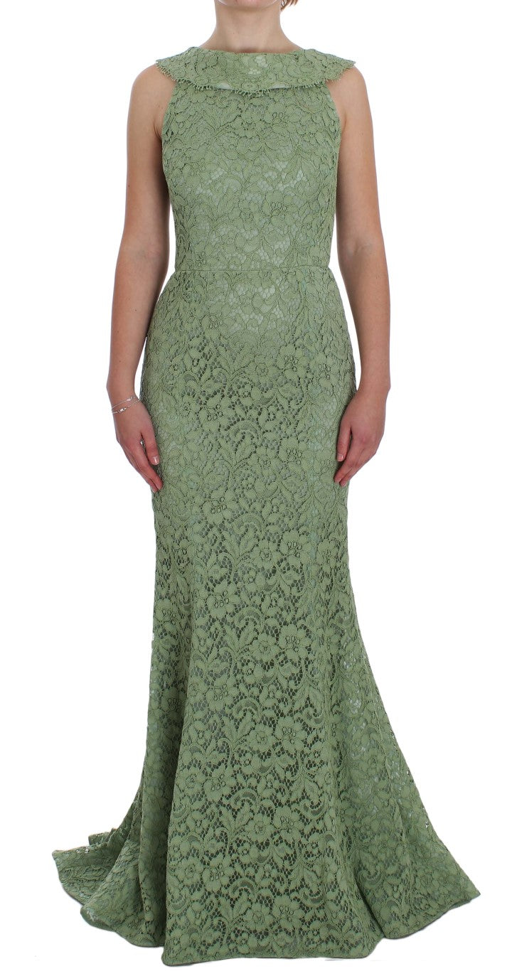 Elegant Green Floral Lace Maxi Dress