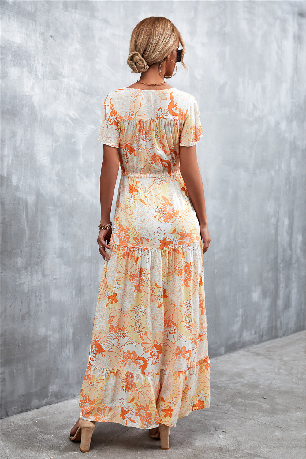 Buy Floral Buttoned Drawstring Waist Tiered Dress by Faz
