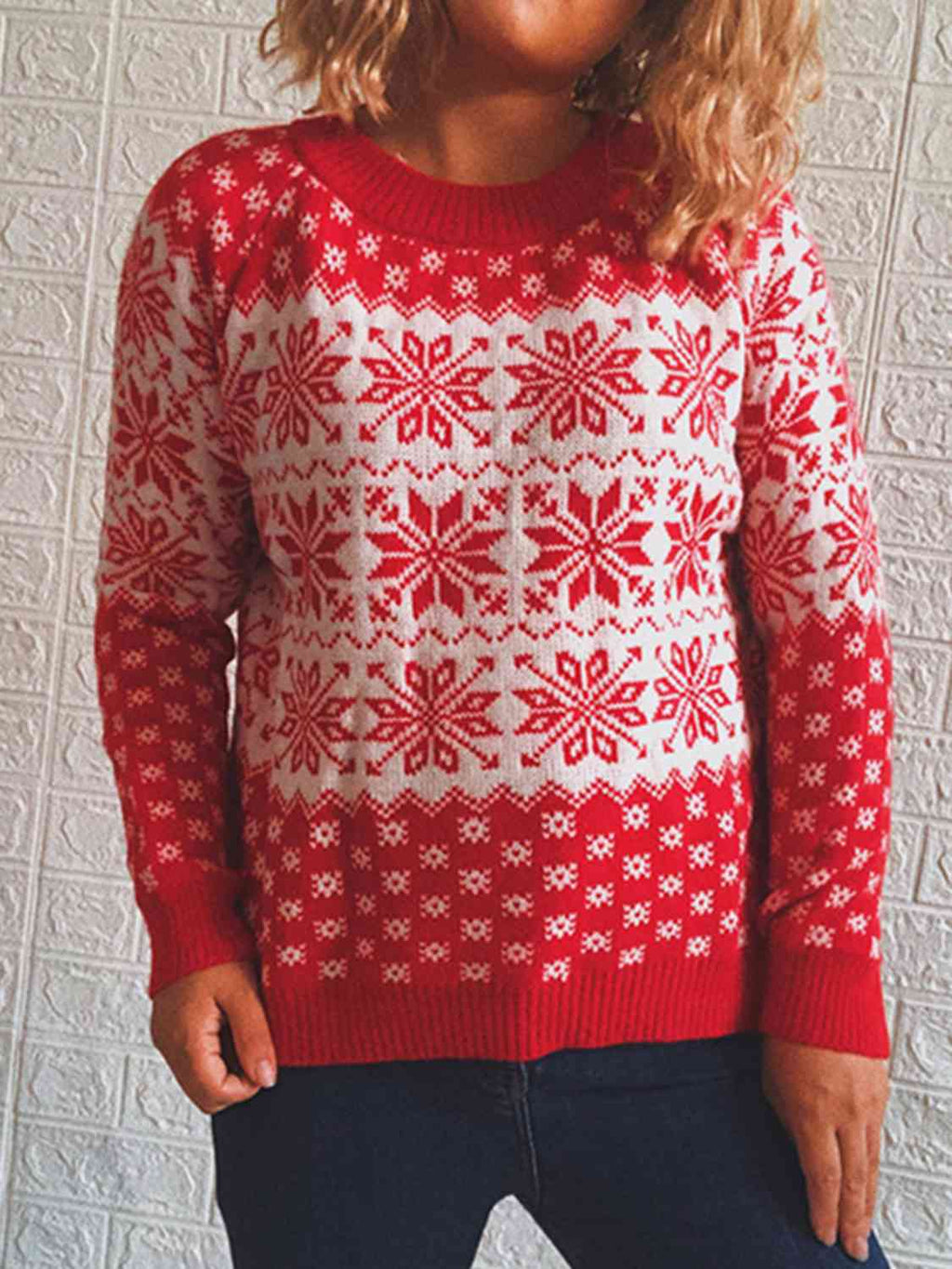 Buy Snowflake Pattern Long Sleeve Sweater by Faz