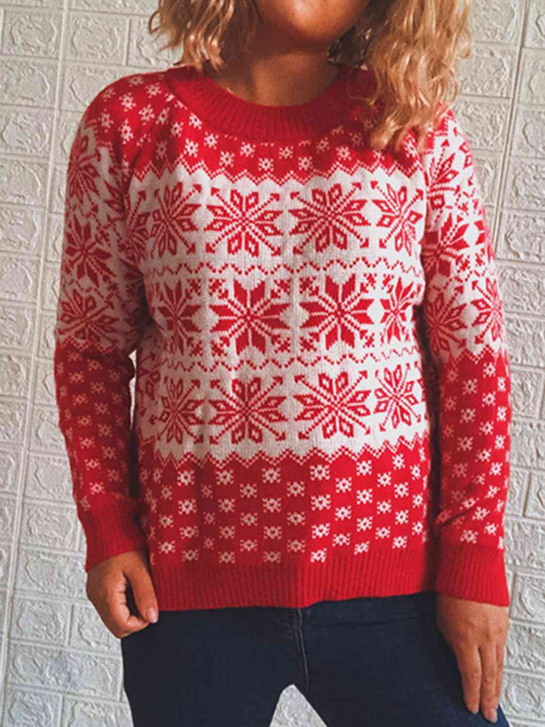 Buy Snowflake Pattern Long Sleeve Sweater by Faz
