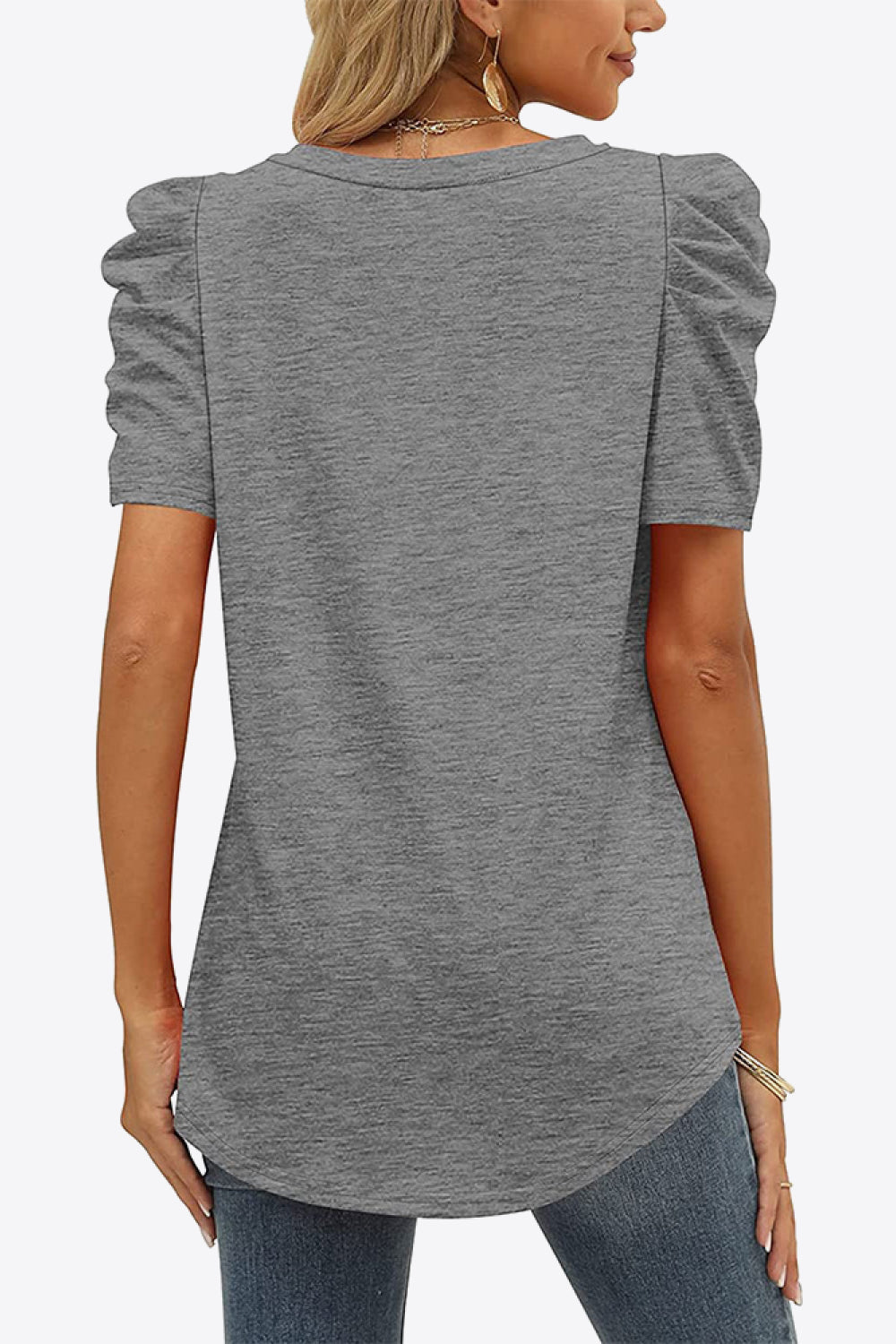 Buy V-Neck Puff Sleeve Tee by Faz