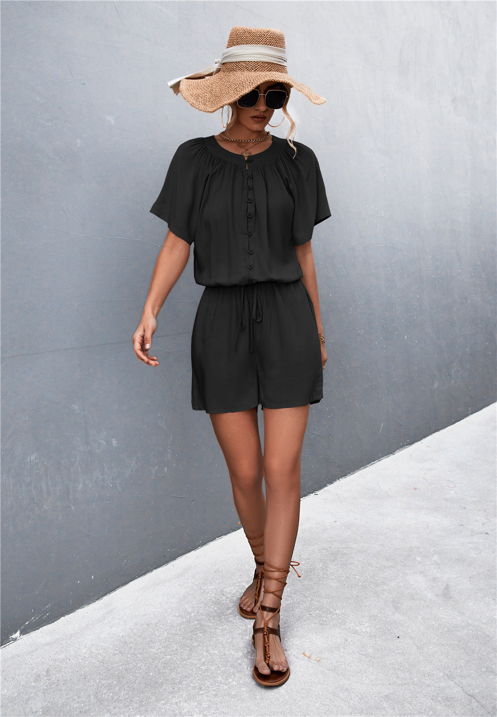 Buy Buttoned Gather Detail Romper by Faz