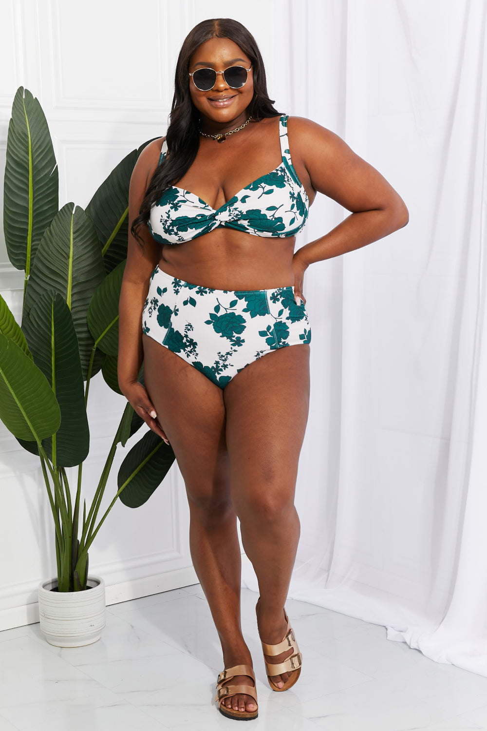 Buy Take A Dip Twist High-Rise Bikini in Forest by Marina West Swim