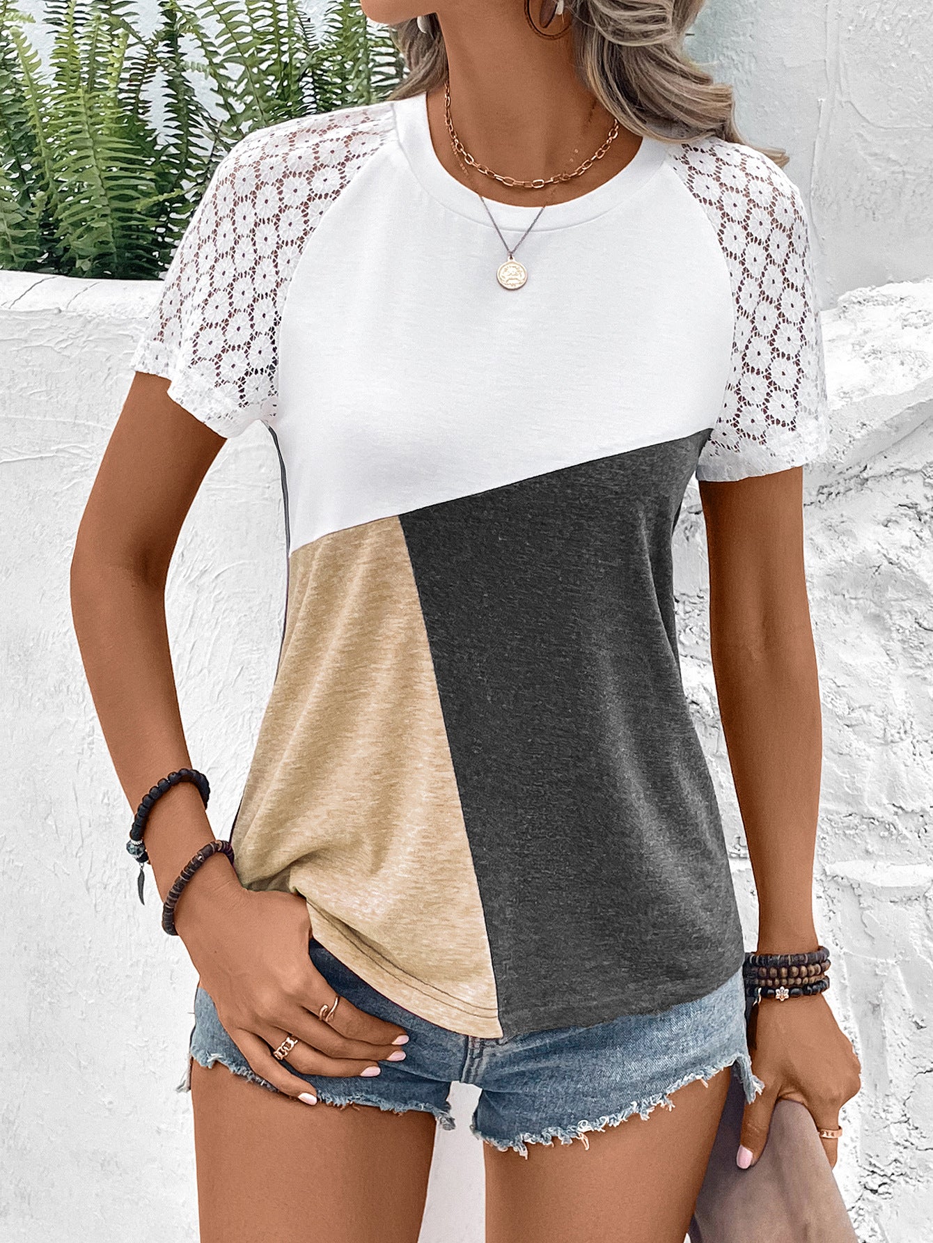 Buy Color Block Raglan Sleeve Round Neck Tee by Faz