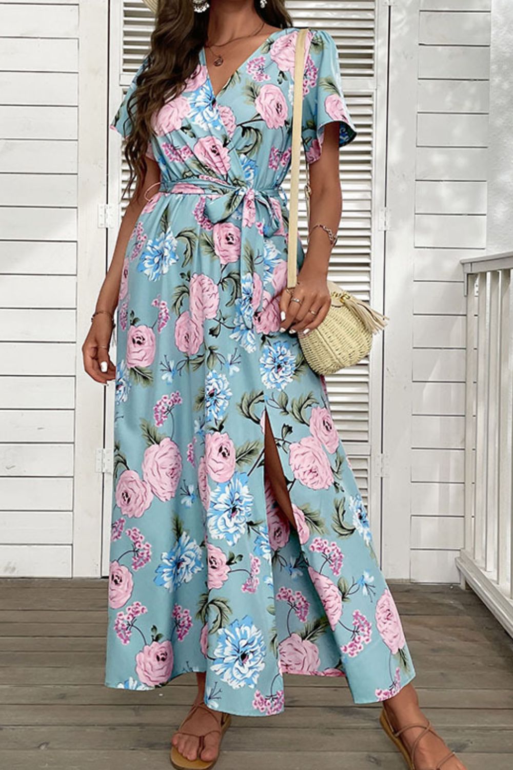 Buy Floral Tie-Waist Slit Surplice Maxi Dress by Hundredth