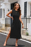 Buy Round Neck Tie Belt Slit Sleeveless Sweater Dress by Faz