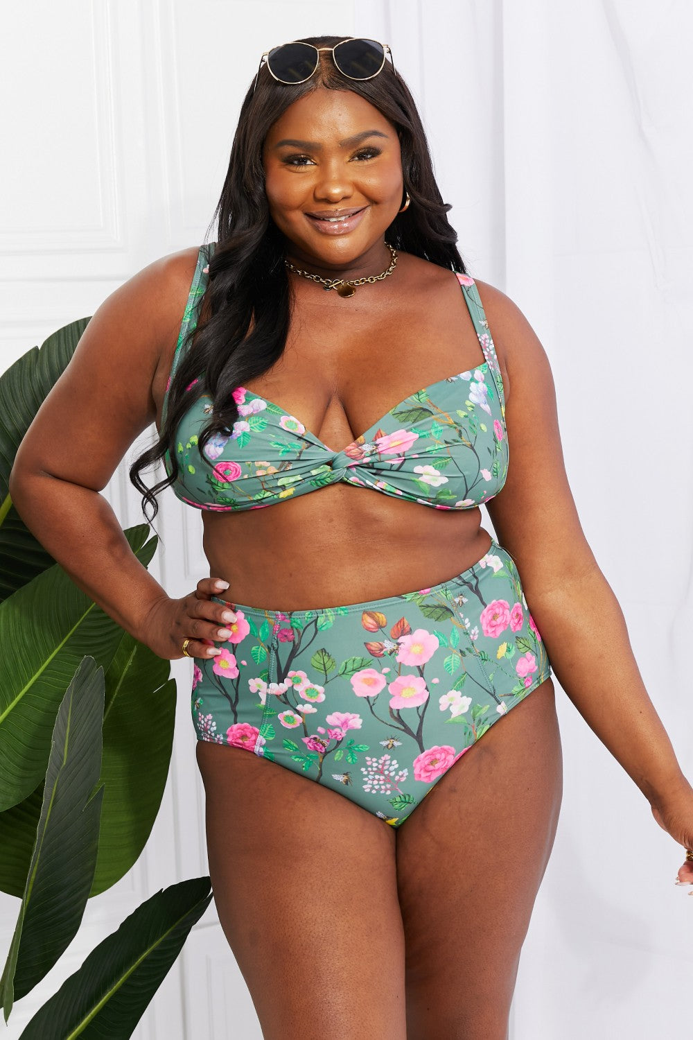 Buy Take A Dip Twist High-Rise Bikini in Sage by Marina West Swim