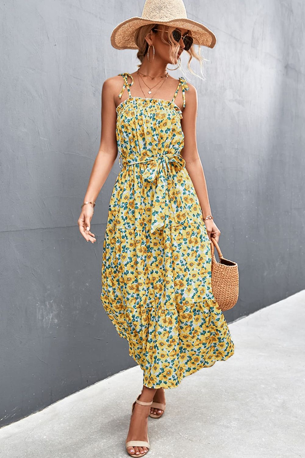 Buy Floral Tie-Shoulder Belted Dress by YO