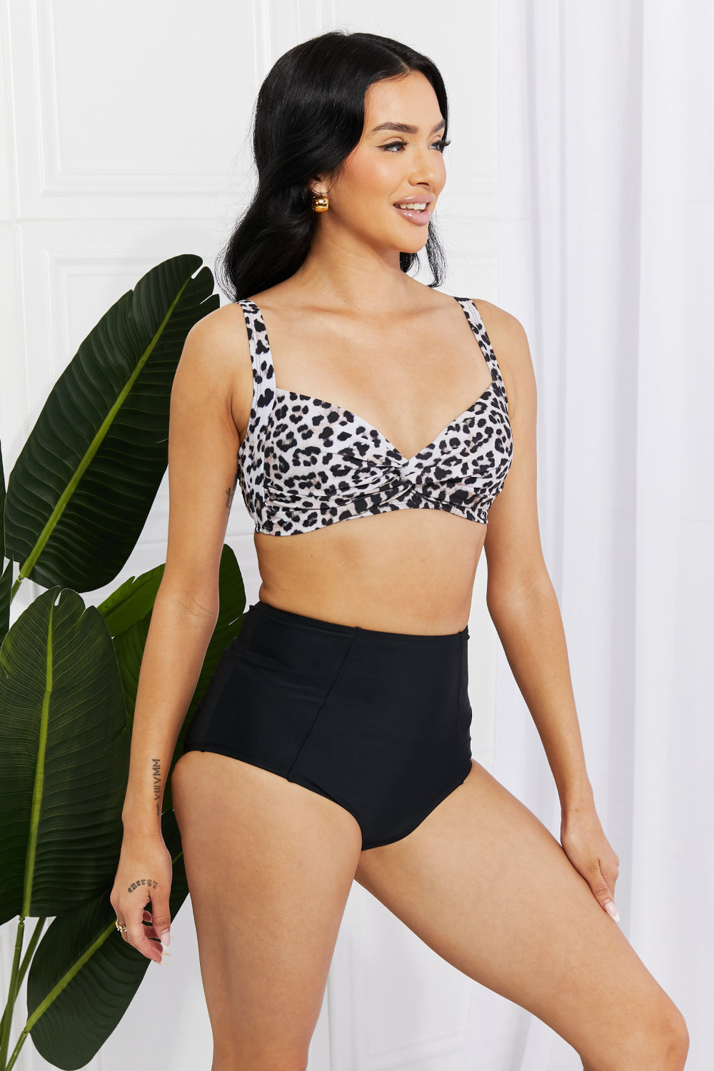 Buy Take A Dip Twist High-Rise Bikini in Leopard by Marina West Swim