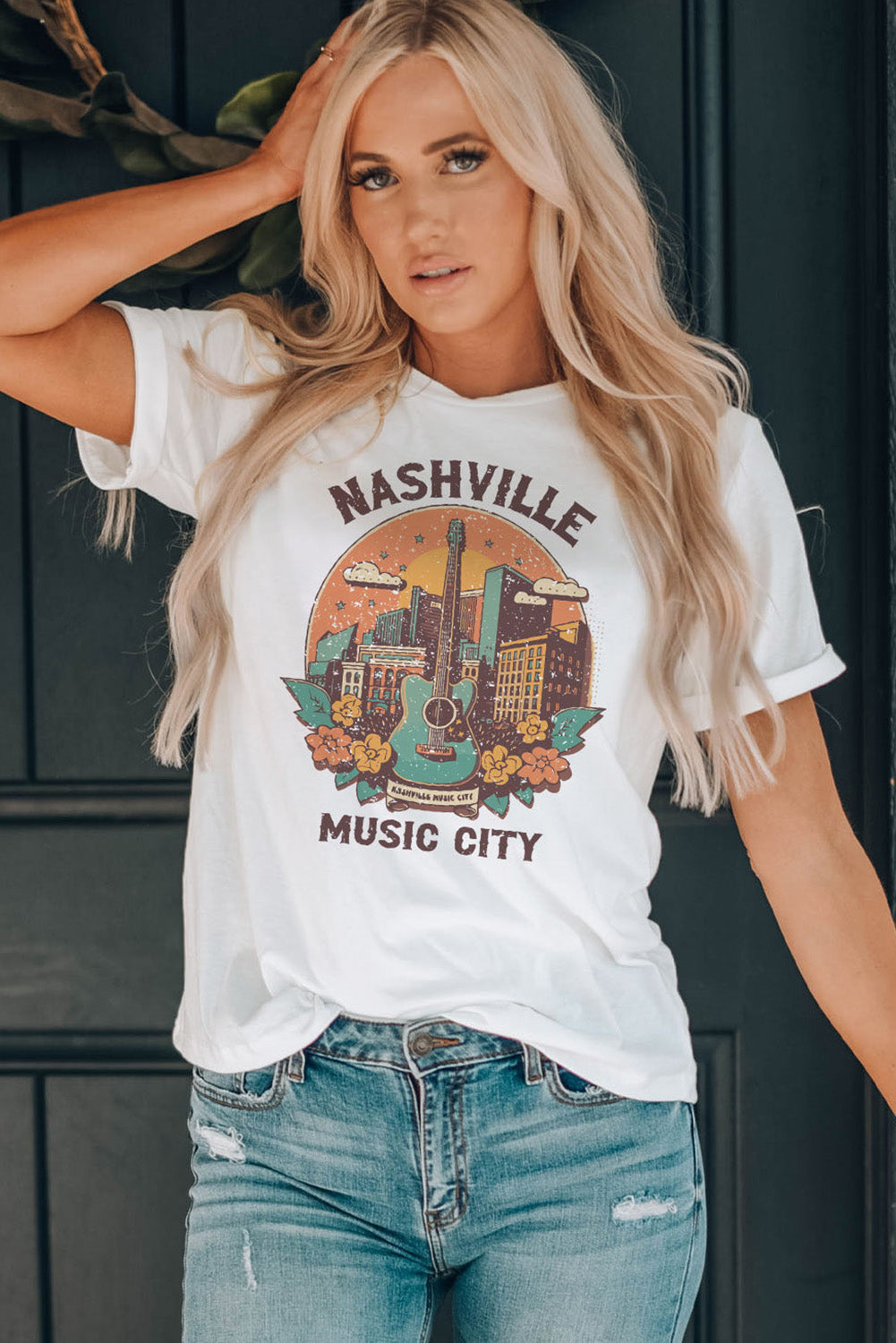 Buy NASHVILLE MUSIC CITY Graphic Round Neck Tee by Faz
