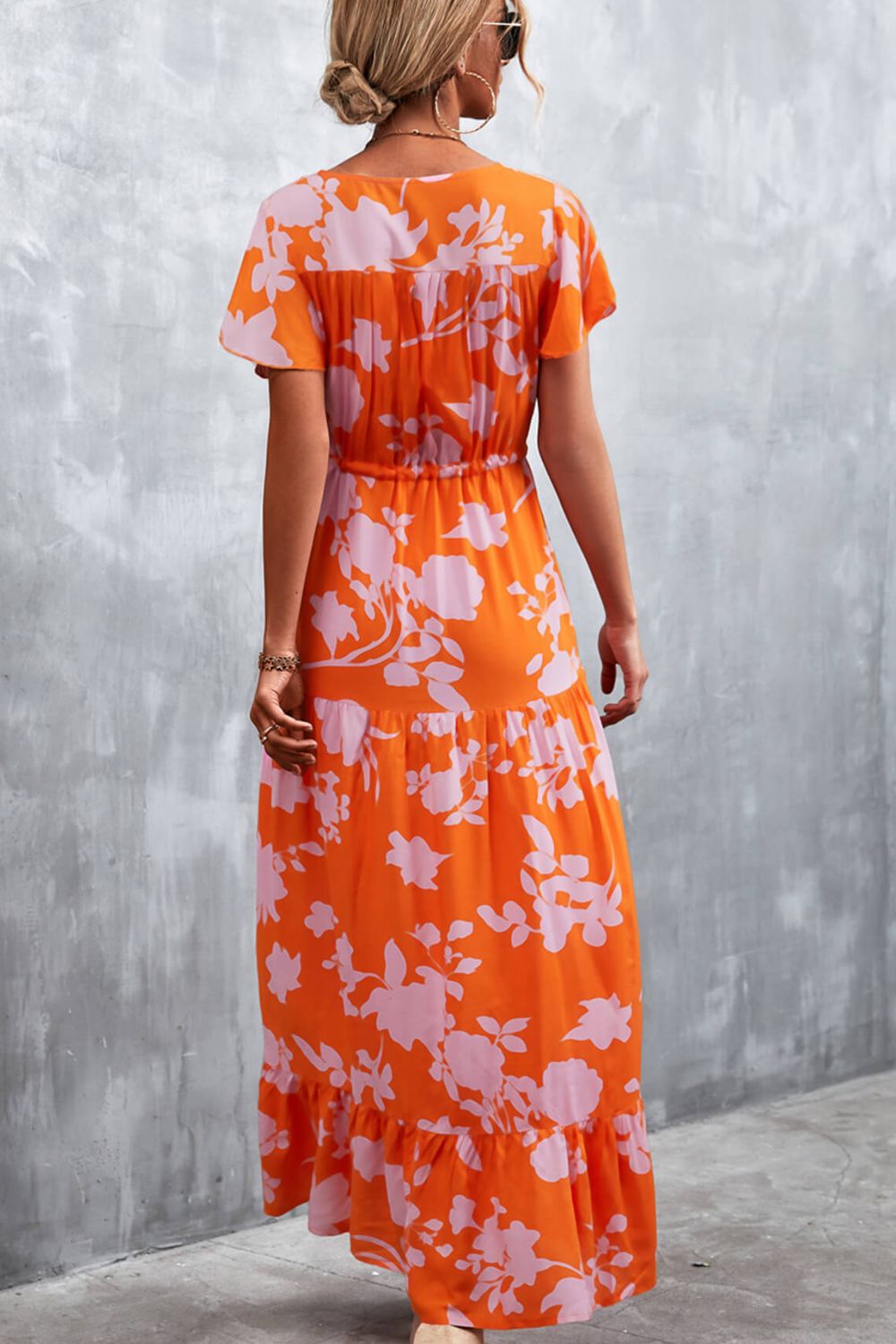 Buy Floral Buttoned Drawstring Waist Tiered Dress by Faz