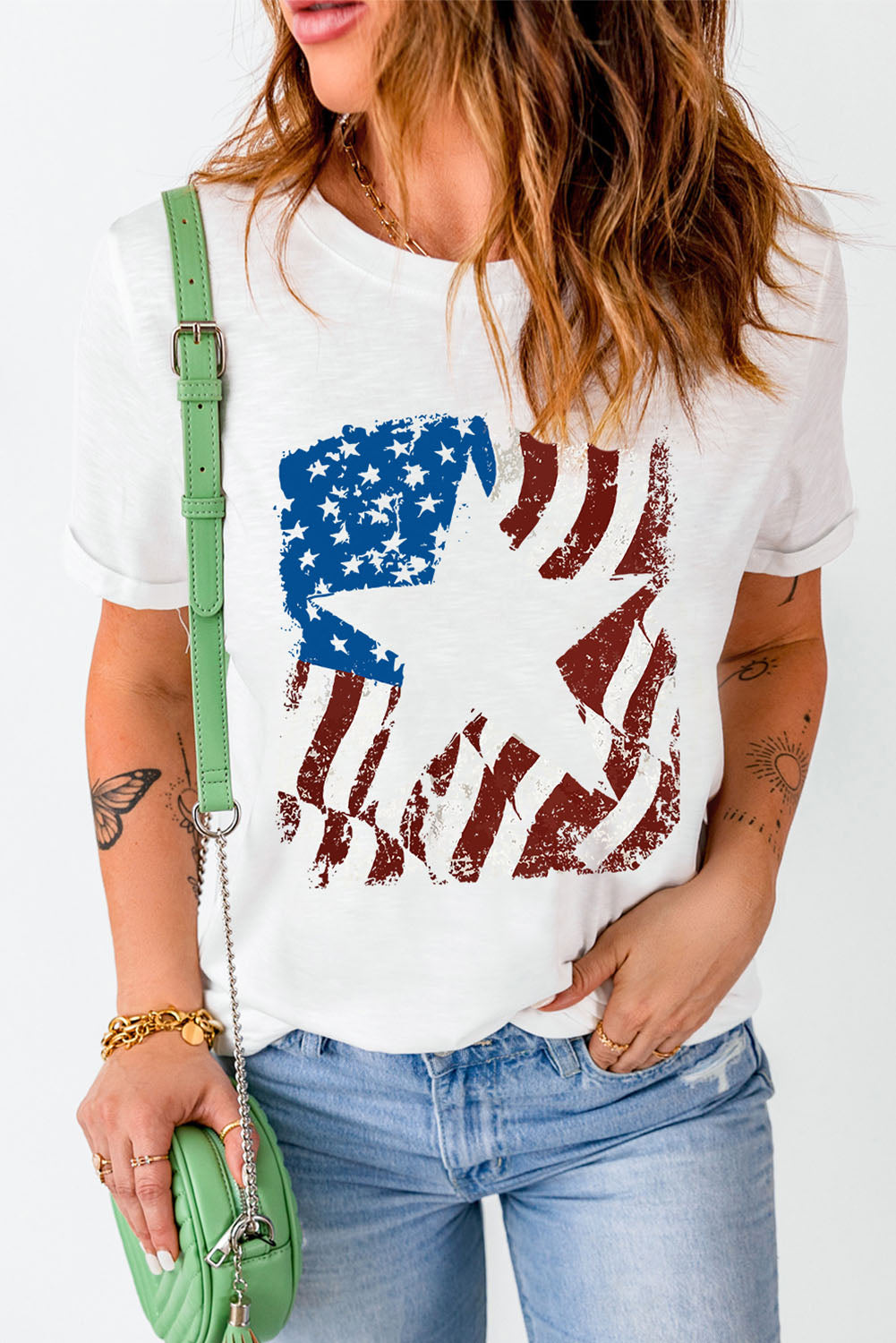Buy US Flag Graphic Round Neck Tee by Faz