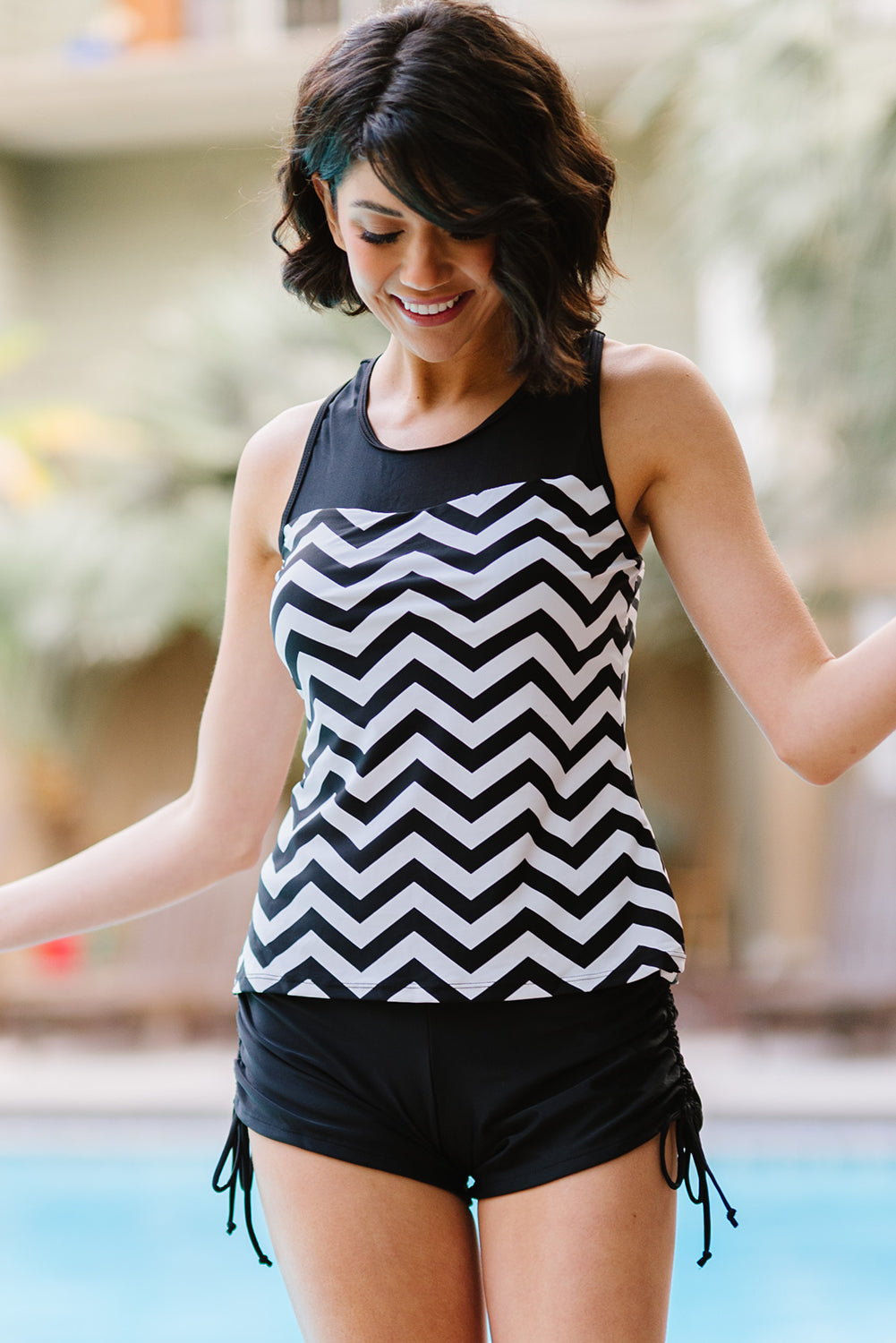 Buy Full Size Chevron Print Ruched Tankini Set by Faz