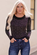 Buy Rhinestone Round Neck Long Sleeve Bodysuit by Faz