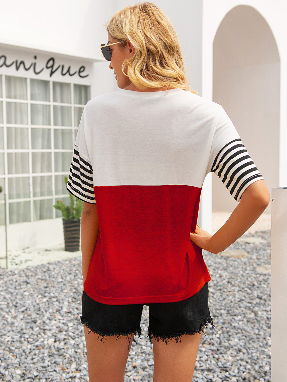 Buy Striped Color Block Round Neck Tee by Faz