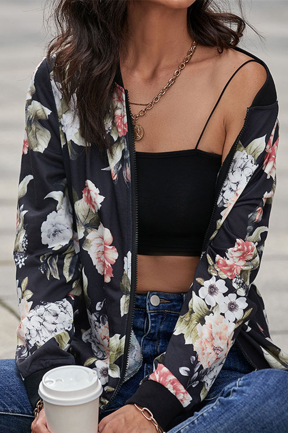 Buy Floral Print Zip Up Bomber Jacket by Faz