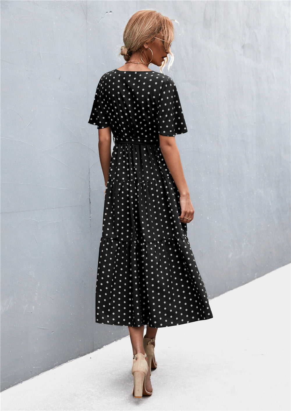 Buy Printed V-Neck Flutter Sleeve Belted Dress by YO