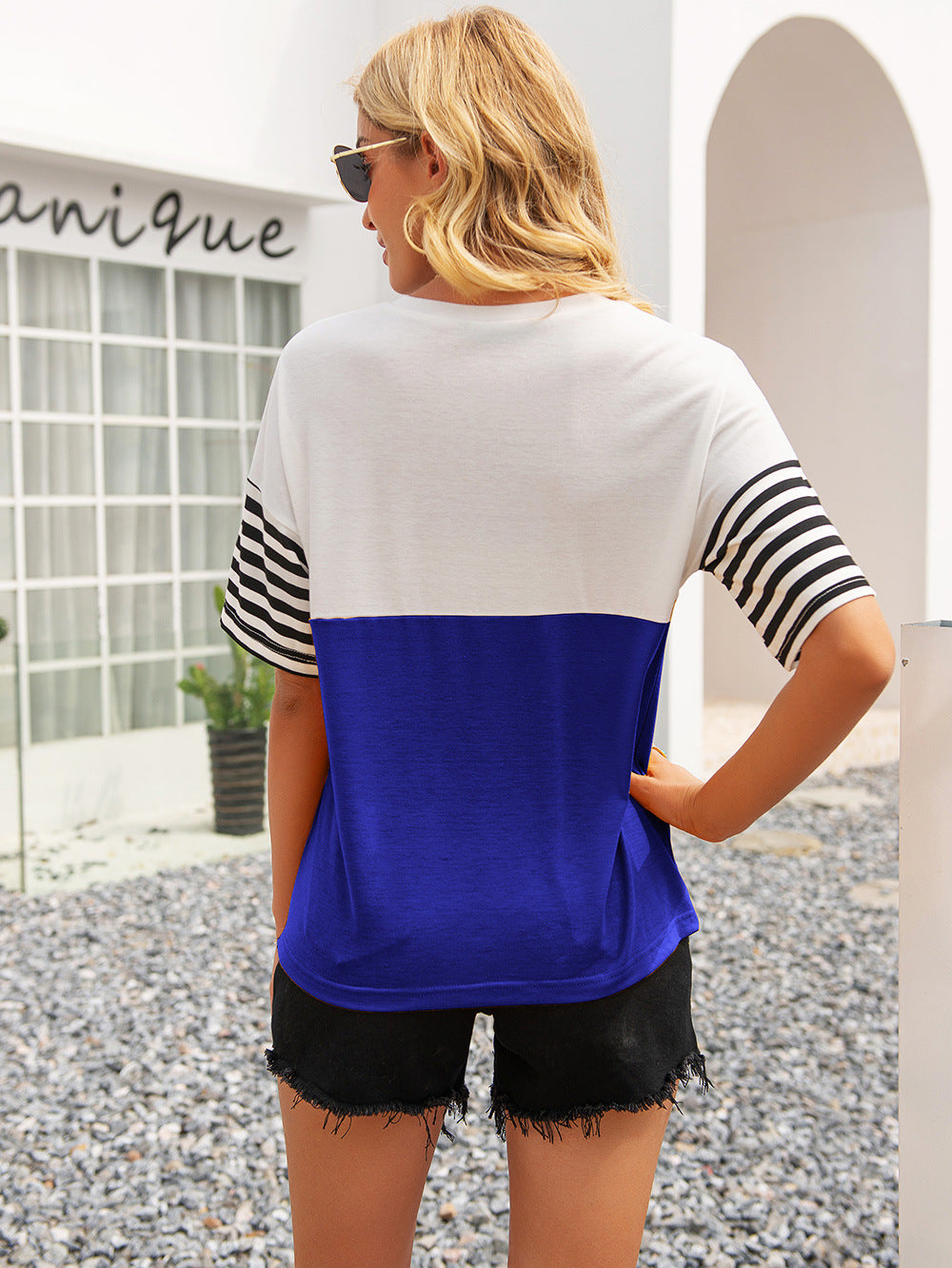 Buy Striped Color Block Round Neck Tee by Faz