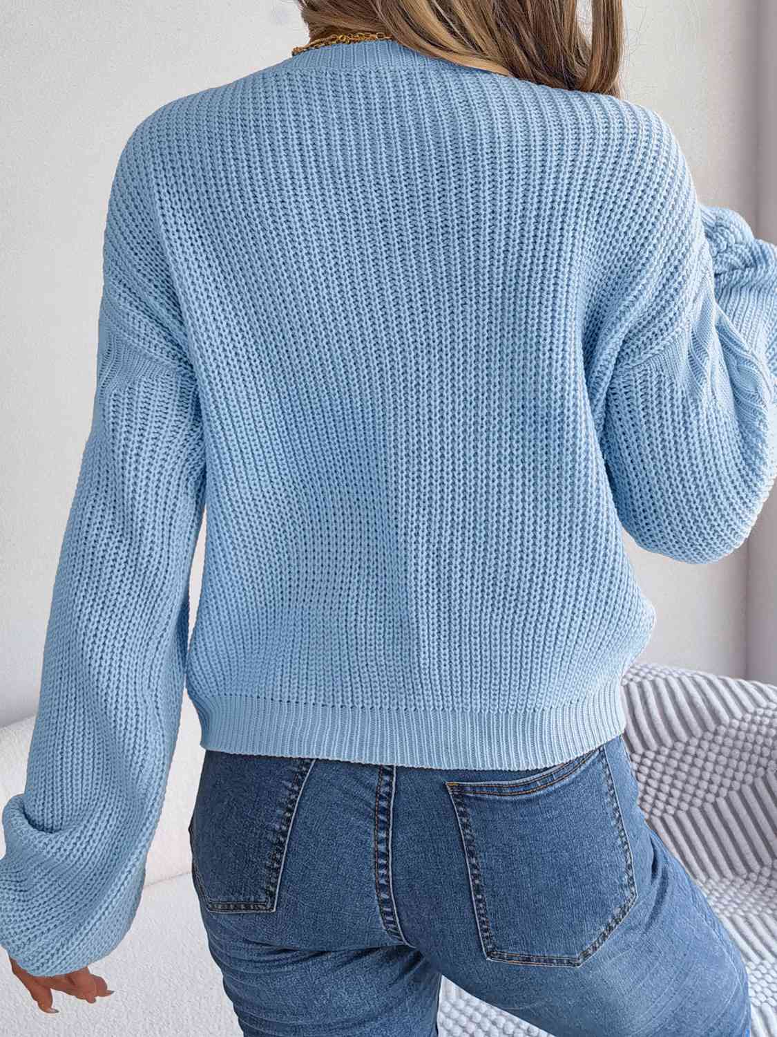 Buy Cable-Knit Round Neck Drop Shoulder Sweater by B.J.S