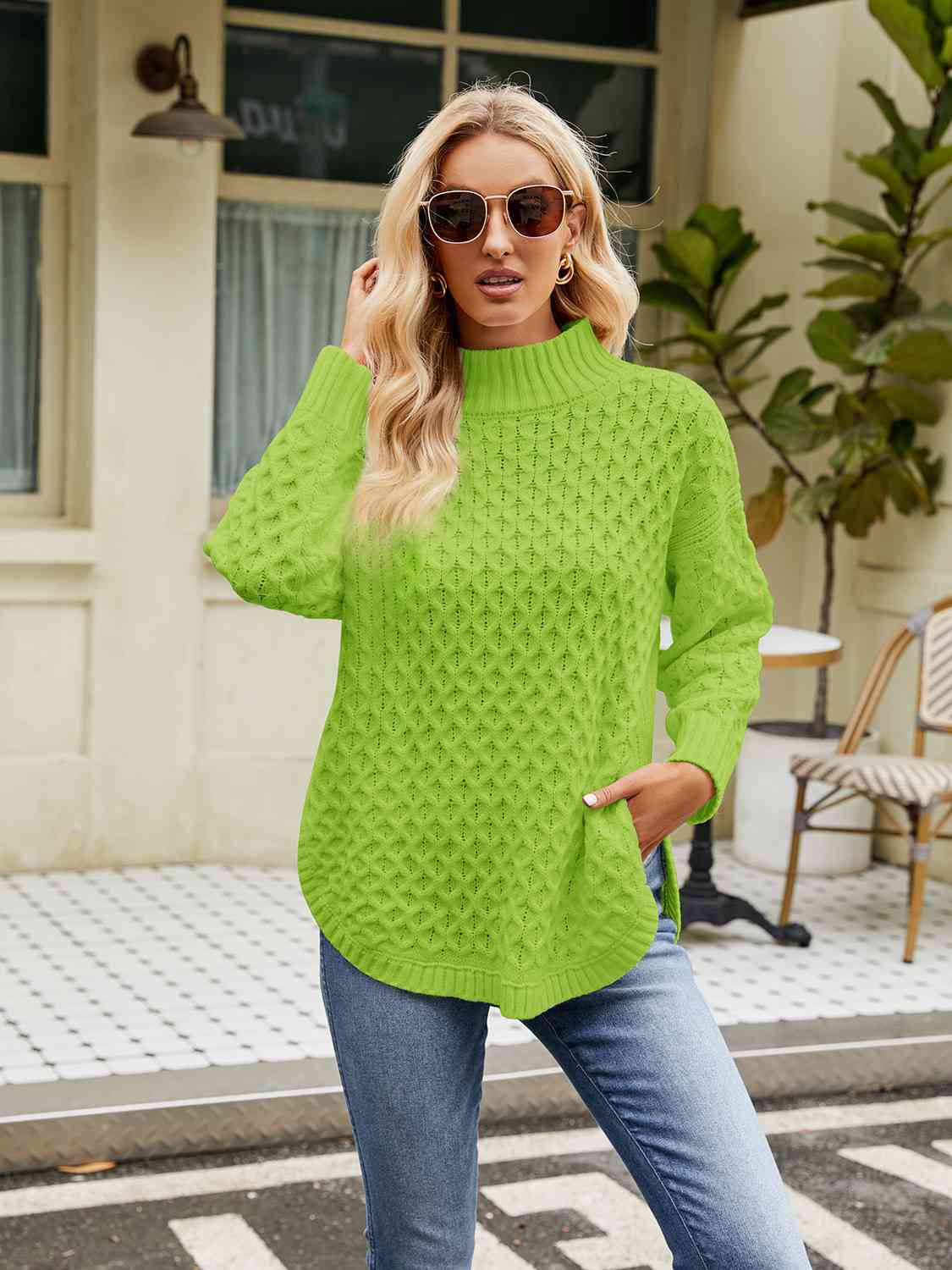 Buy Mock Neck Slit Sweater by YH