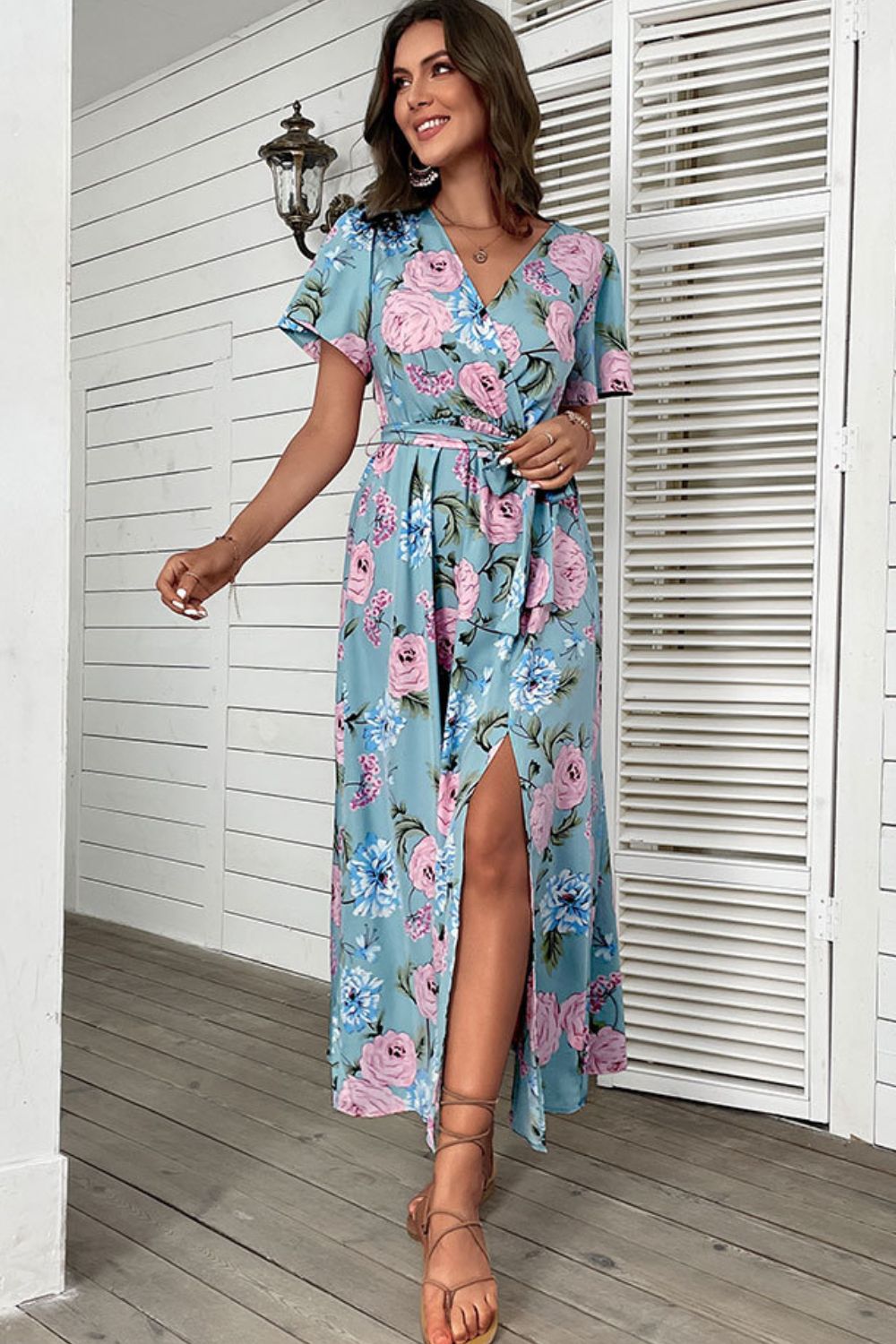 Buy Floral Tie-Waist Slit Surplice Maxi Dress by Hundredth