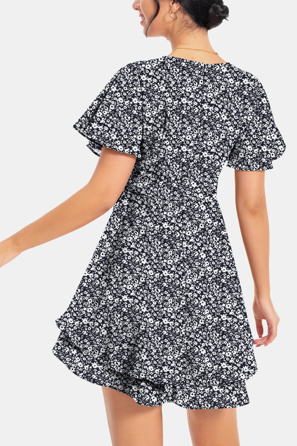 Buy Surplice Neck Flutter Sleeve Dress by A&D