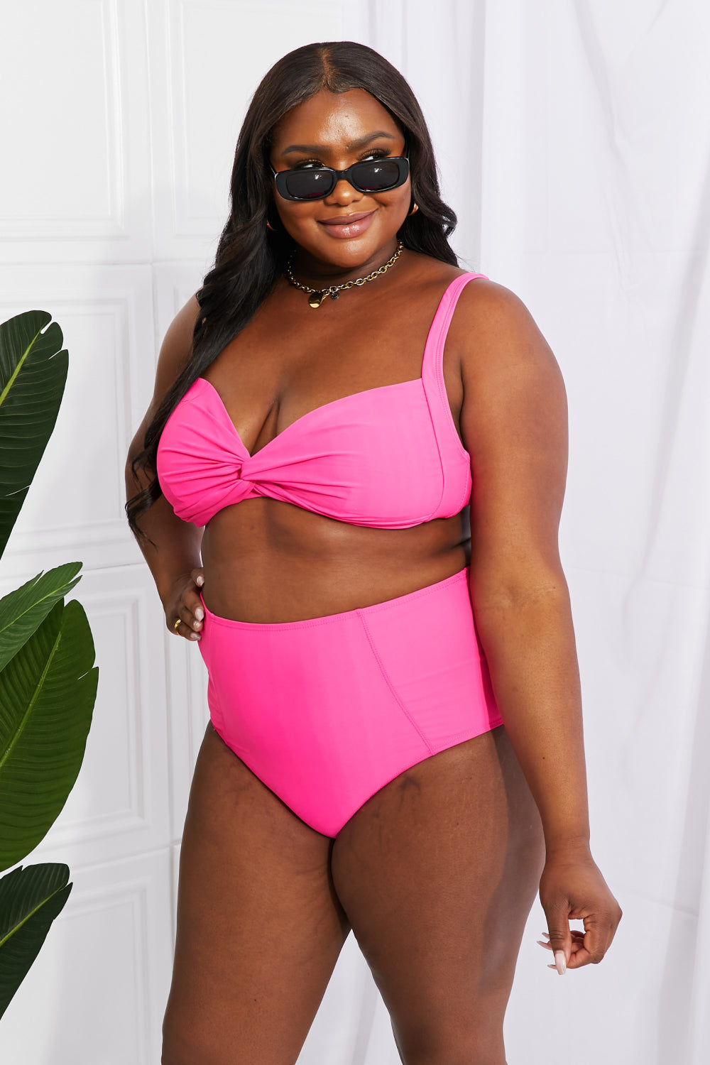 Buy Take A Dip Twist High-Rise Bikini in Pink by Marina West Swim