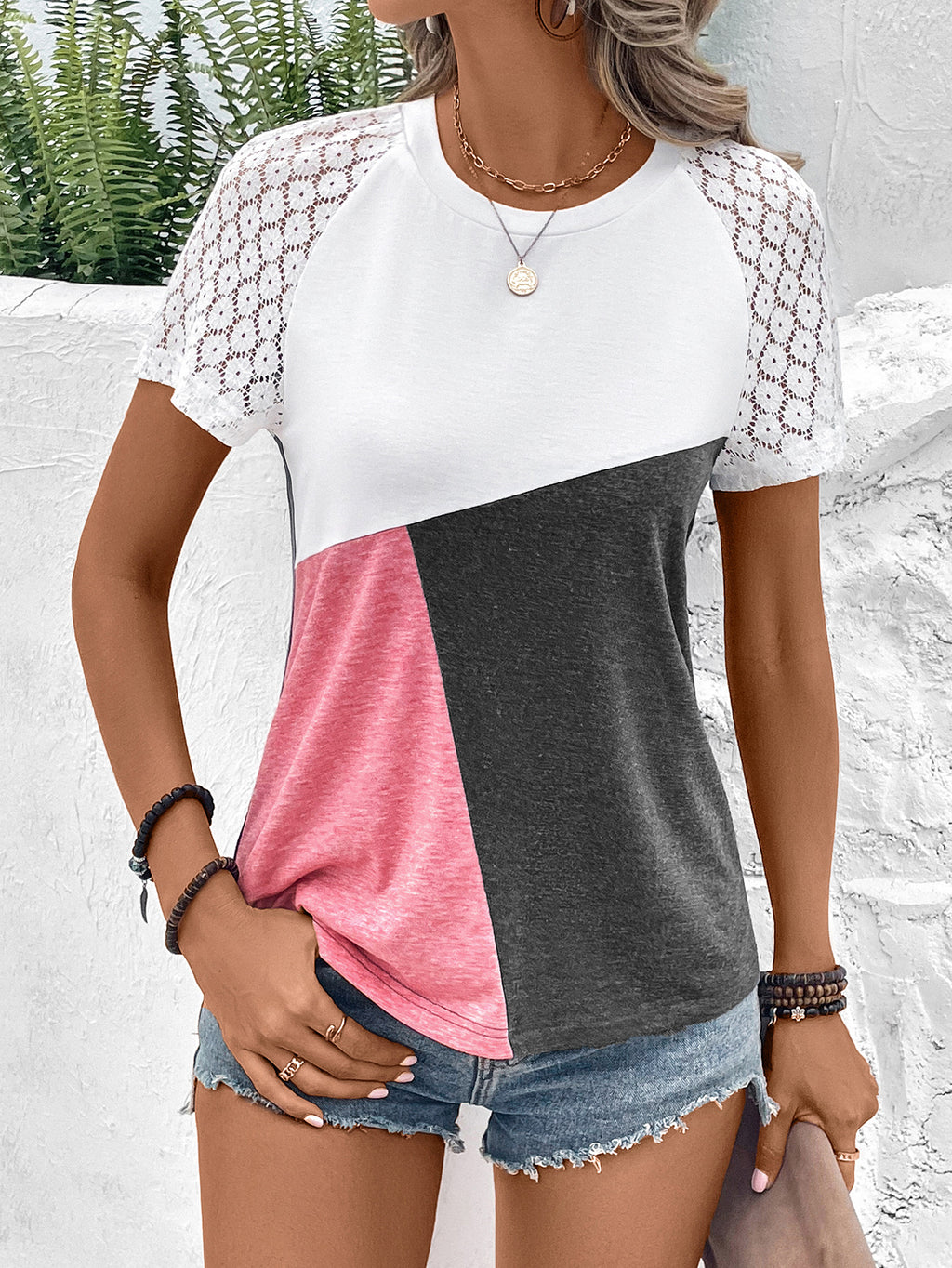 Buy Color Block Raglan Sleeve Round Neck Tee by Faz