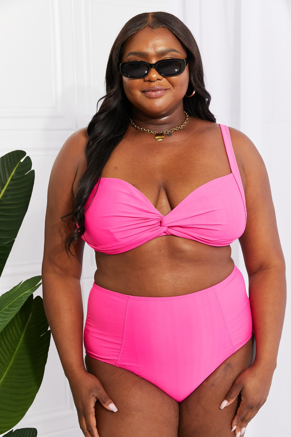 Buy Take A Dip Twist High-Rise Bikini in Pink by Marina West Swim