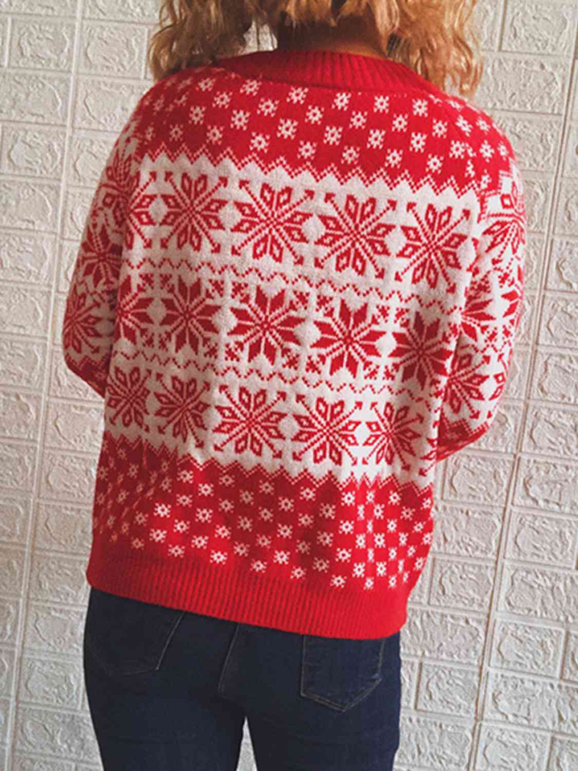 Buy Snowflake Pattern Long Sleeve Sweater by Faz