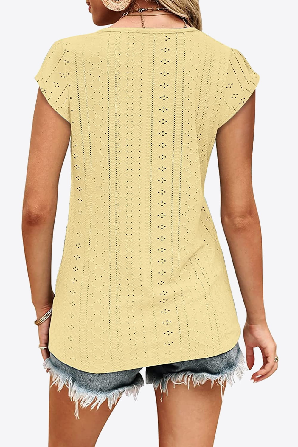 Buy Eyelet Contrast V-Neck Tee by Faz