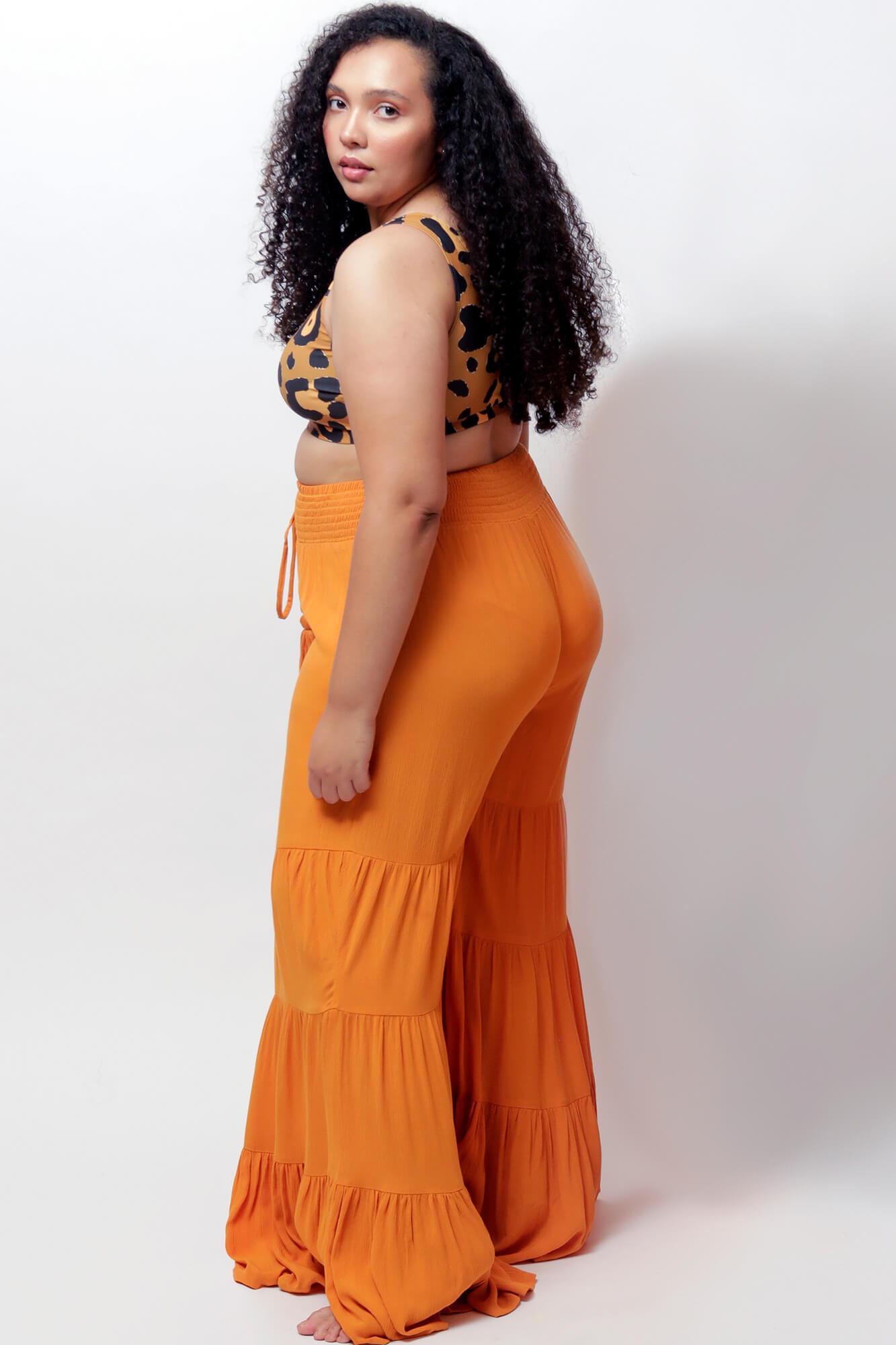 Buy Mustard Milos Wide Leg Tiered Pants by LUVMEMORE