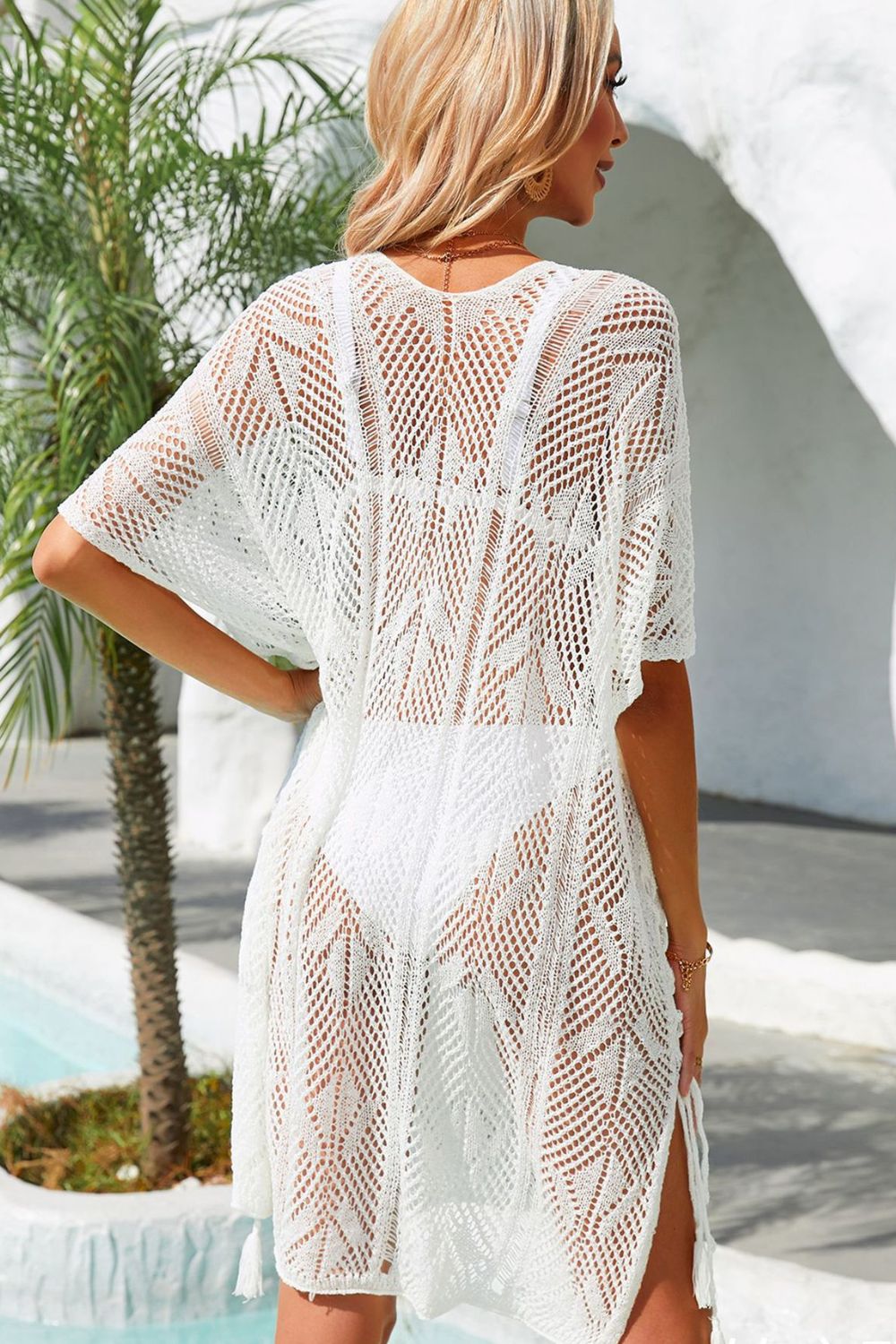 Buy Side Slit Tassel Openwork Cover-Up Dress by Faz