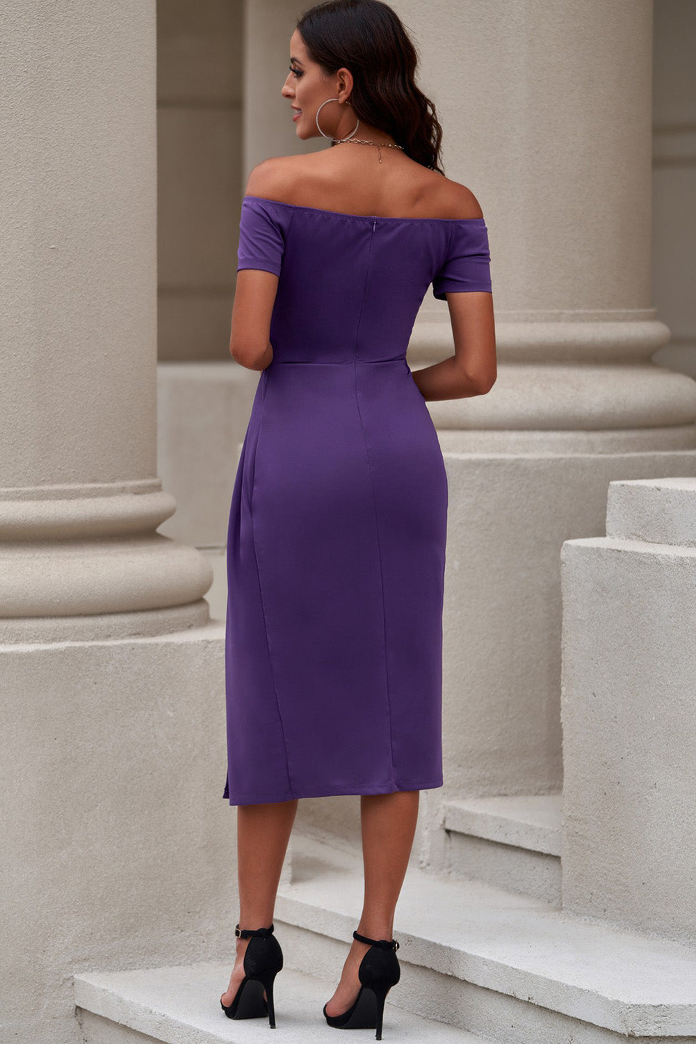 Buy Off-Shoulder Short Sleeve Split Dress by Faz