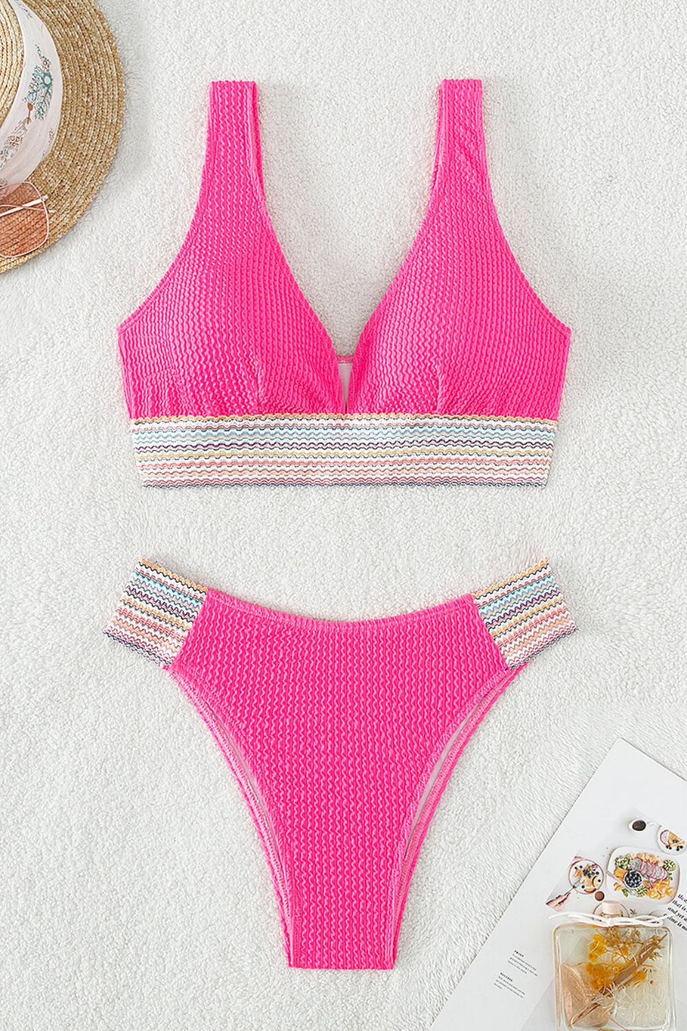 Buy Contrast Textured High Cut Swim Set by Faz