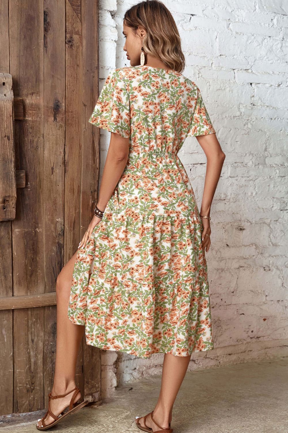 Buy Floral V-Neck Front Slit Dress by Hundredth