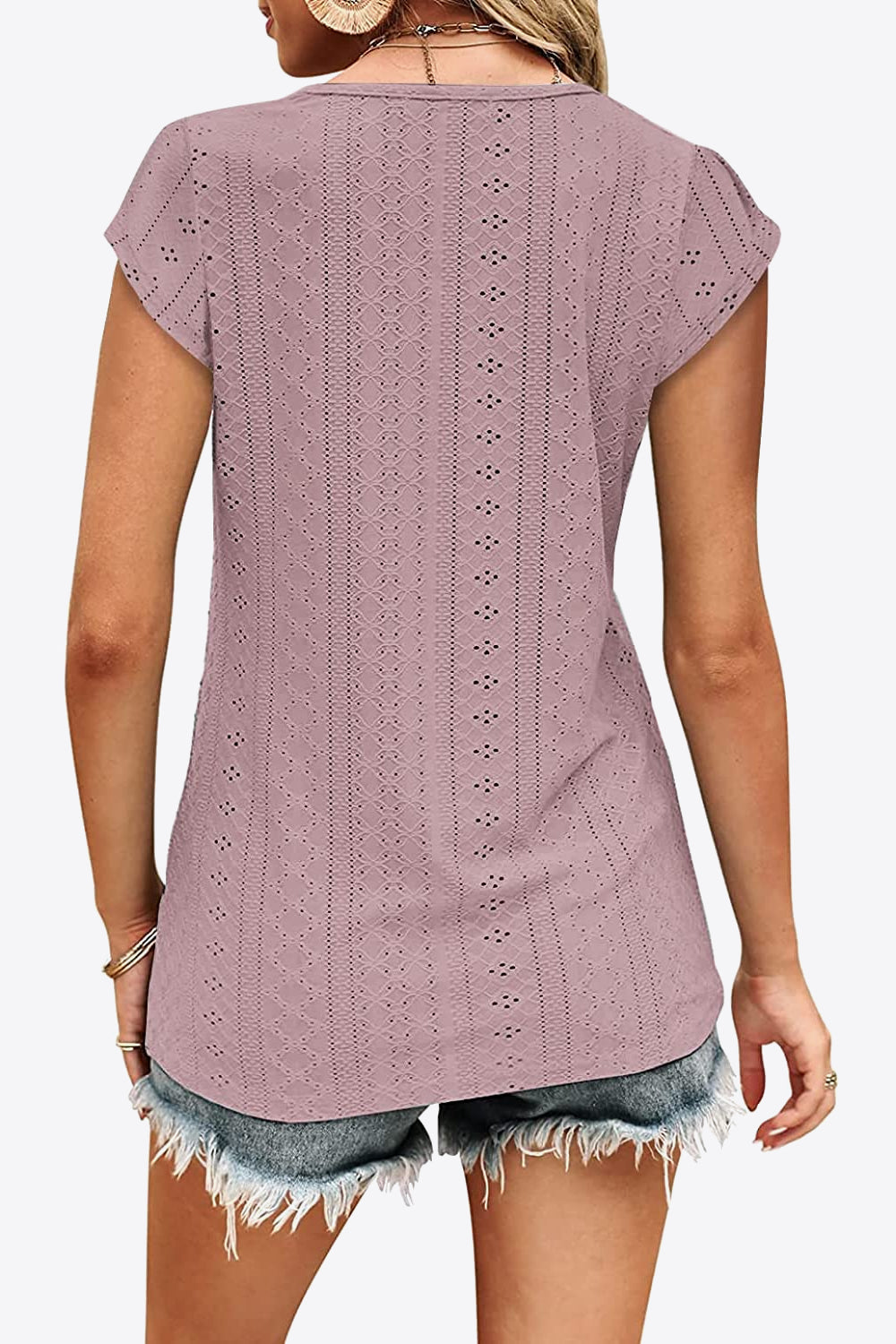 Buy Eyelet Contrast V-Neck Tee by Faz
