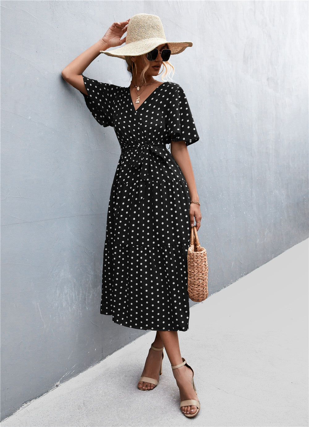 Buy Printed V-Neck Flutter Sleeve Belted Dress by YO