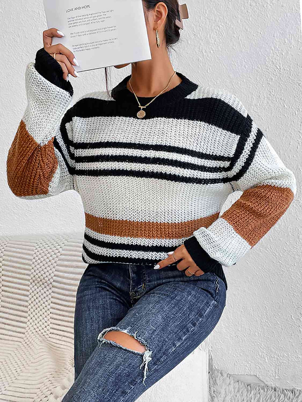 Buy Striped Round Neck Sweater by O & Y.M