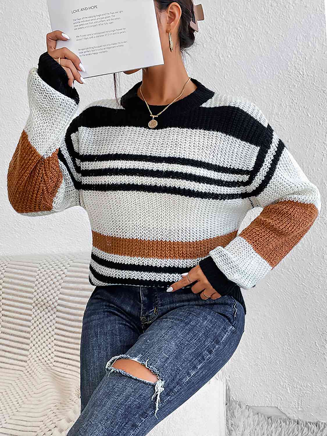 Buy Striped Round Neck Sweater by O & Y.M
