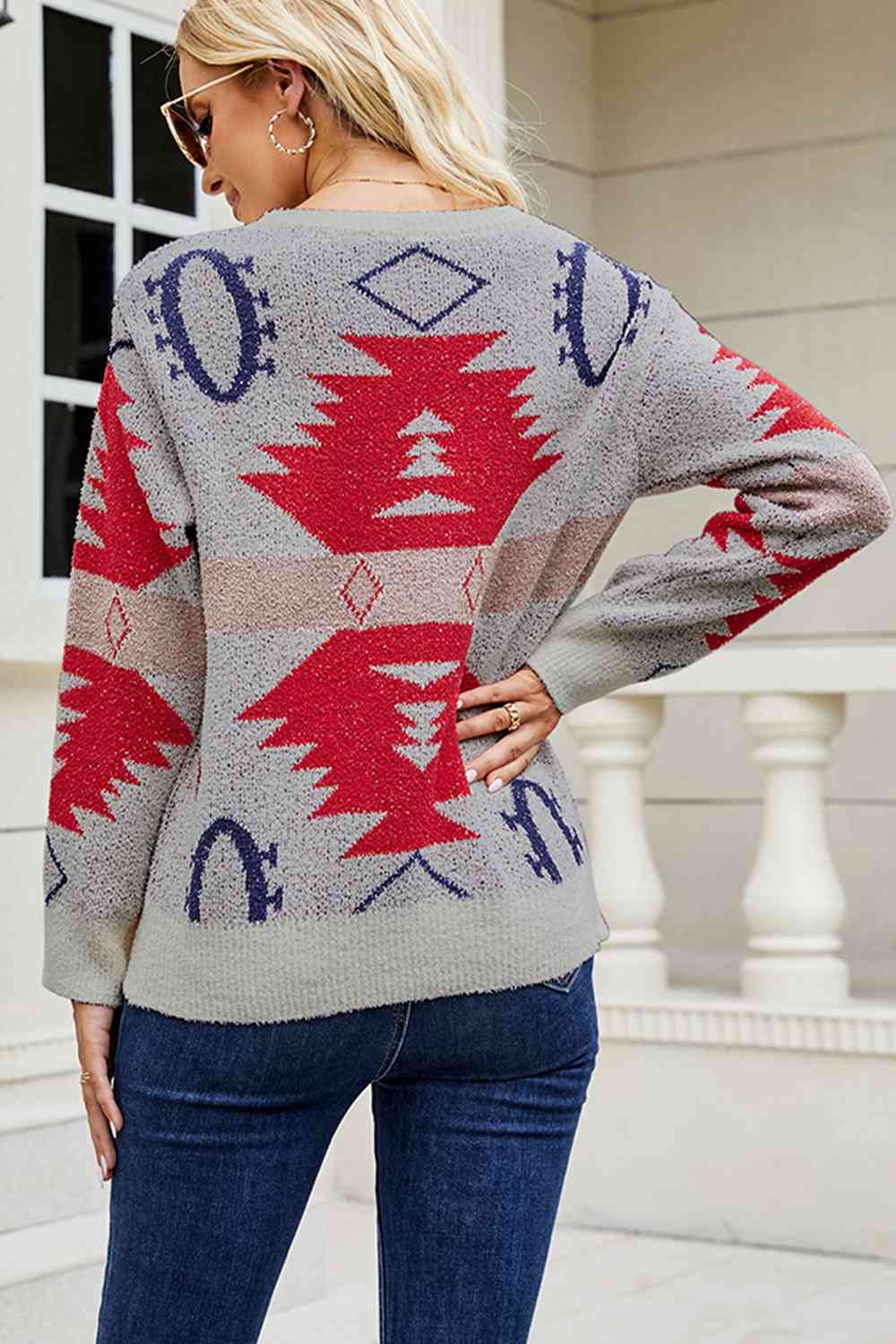 Buy Printed Round Neck Long Sleeve Sweater by Faz
